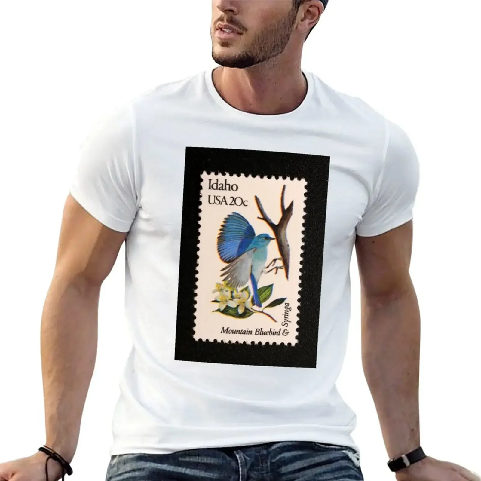 Футболка с почтовым znaczkiem штату Idaho 1982 20c мужские хлопковые футболки большого