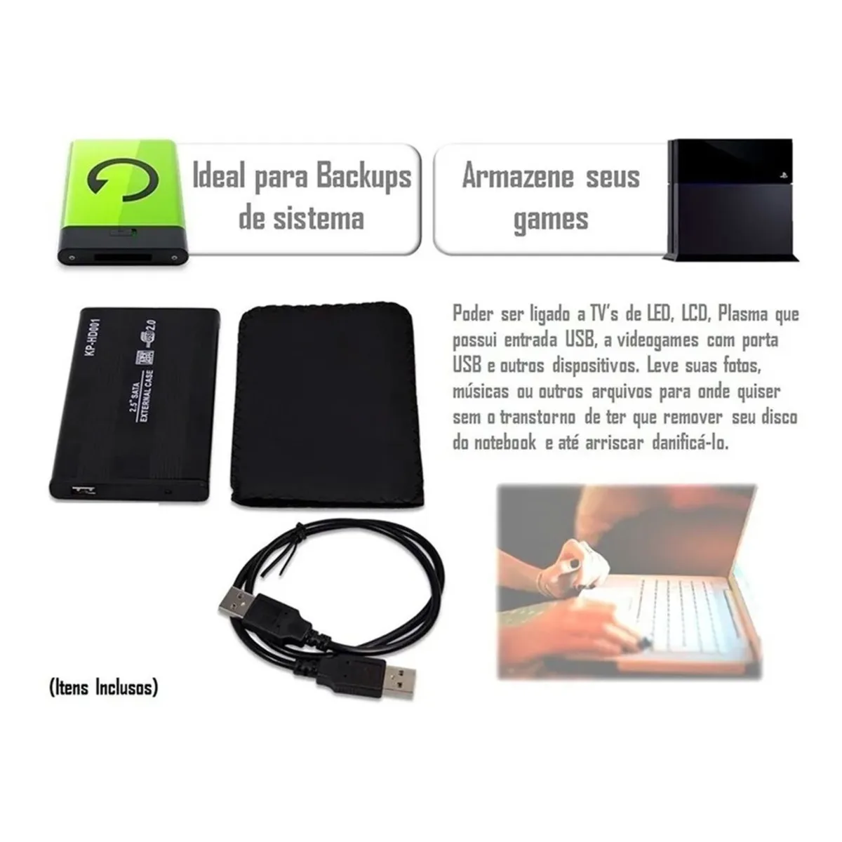 Чехол Gaveta Hd Sata Notebook Usb Externa Pc Xbox Ps3 Wii T2