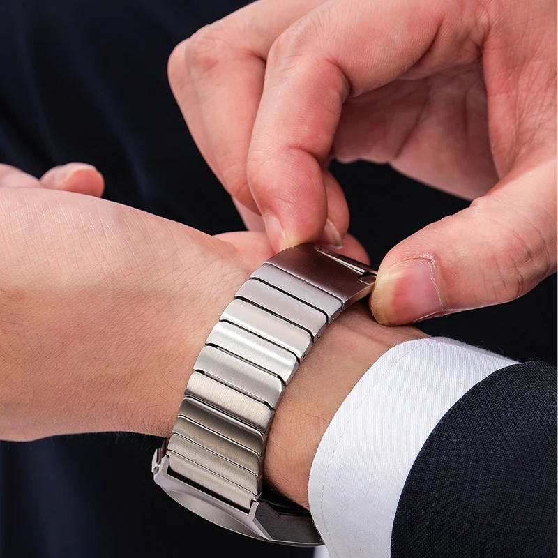 Solid Silver/ Solid Black Color Strap for Apple Watch 7 45mm 41mm Stainless Steel Smart Watch Wristband For iwatch 6 5 4 3 2 1