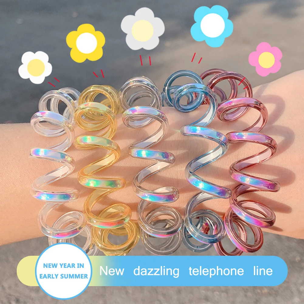 

Telephone Wire Elastic Hair Bands Women Girls Colorful Headwear Ponytail Holder