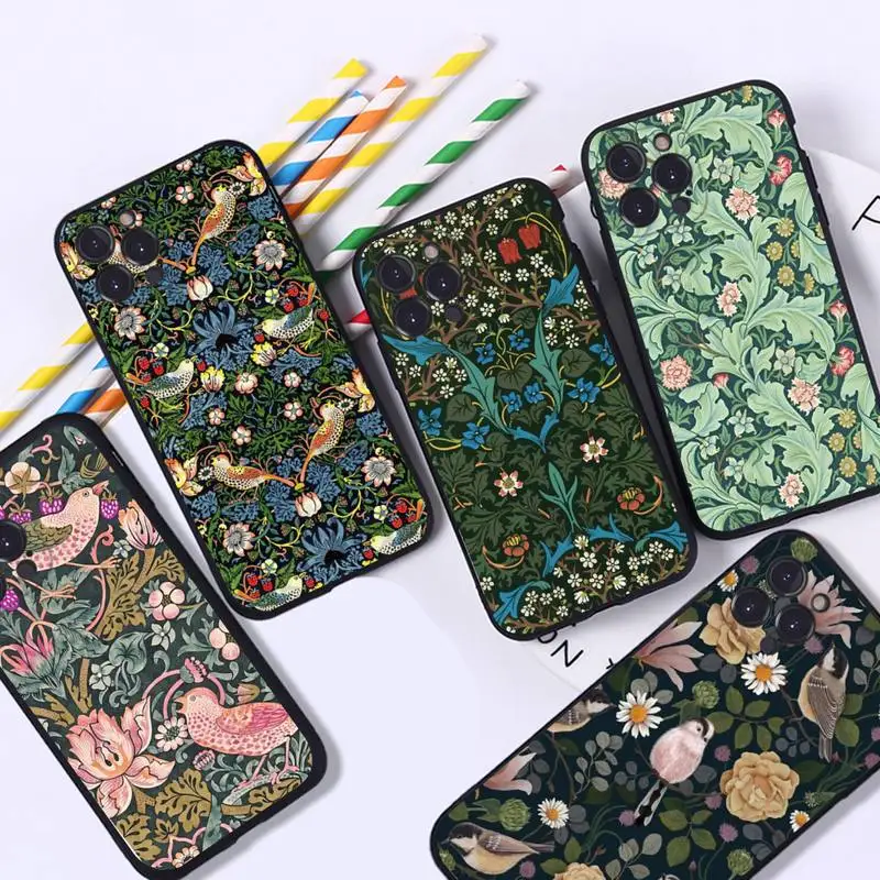 

William Morris Strawberry Thief Design Phone Case Silicone Soft for iphone 14 13 12 11 Pro Mini XS MAX 8 7 6 Plus X XS XR Cover
