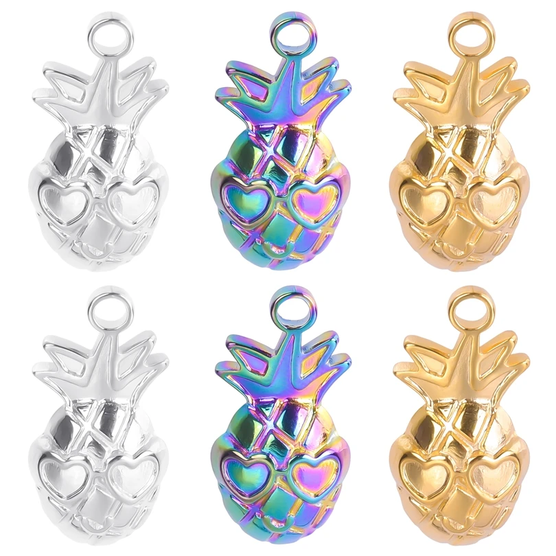 

6Pcs/Lot Funny Kawaii Charm Heart Pineapple Pendant Metal Stainless Steel Charms Accessories DIY Necklace Supplies For Jewelry