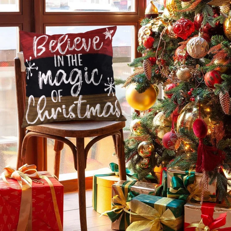 Рождественский снеговик в клетку Баффало зимние наволочки с оленями