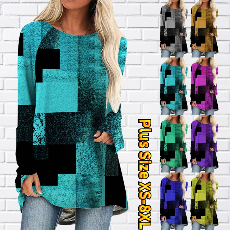 

2022 New Autumn Winter Women's Round Neck Pullover Slim Tops Retro Elegant Tee Everyday Street New Design Printed Long Sleeve