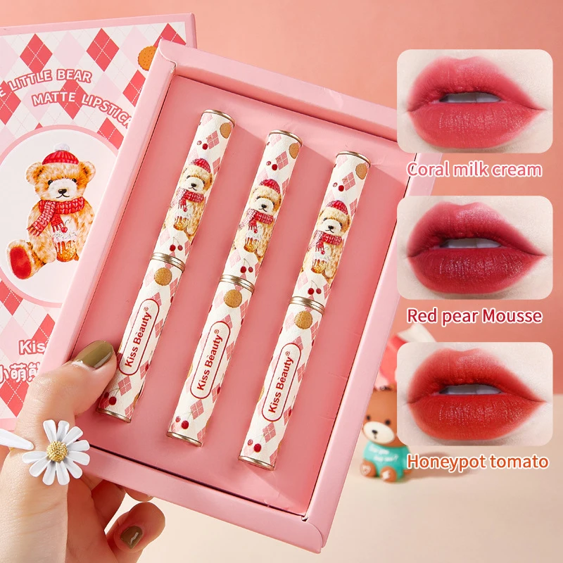 

3pcs Box Set Moisturizing Soft Mist Lipstick Lasting Colored Lipstick Velvet Matte Lip Gloss Lip Tint Beauty Cosmetics