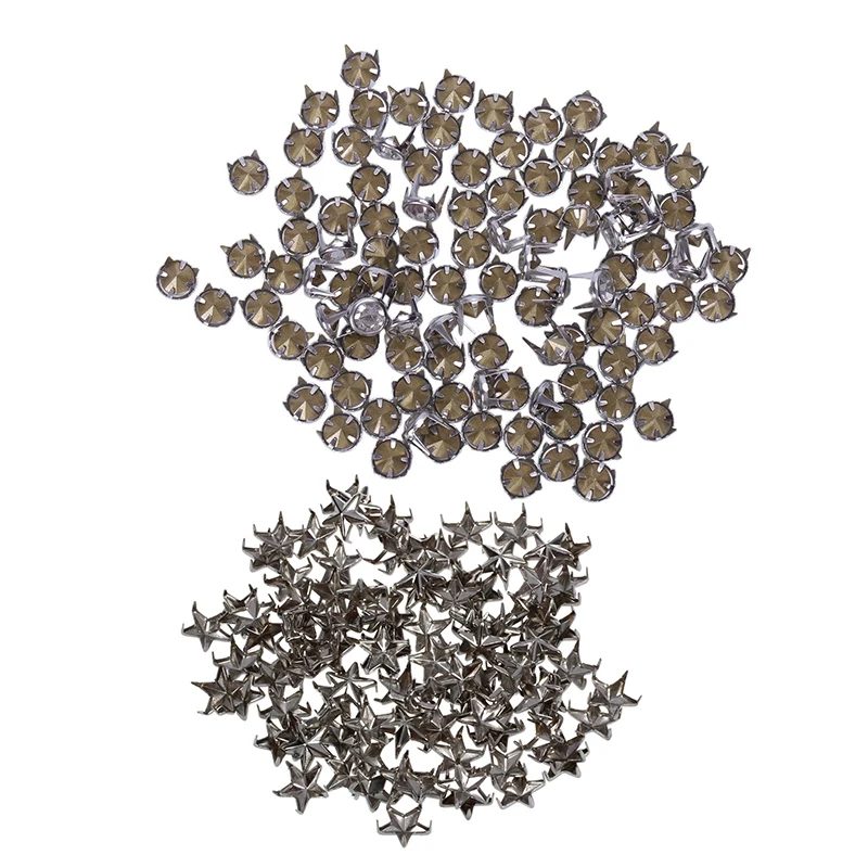 

100Pcs 7Mm Star Studs Spots Punk Rock Nailheads Spikes For Bag Shoes Bracelet & 100Pcs 7 Mm Metal Rhinestone Studded Silver Stud