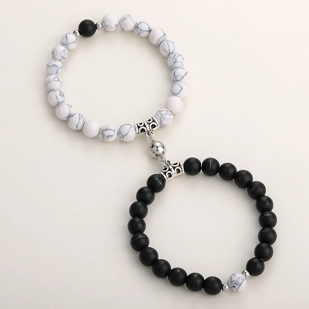 

Charm Natural Stone Distance Magnet Bracelet Set For Couple Women Men Handmade Valentine's Day Girlfriend Jewelry Gift Bangle