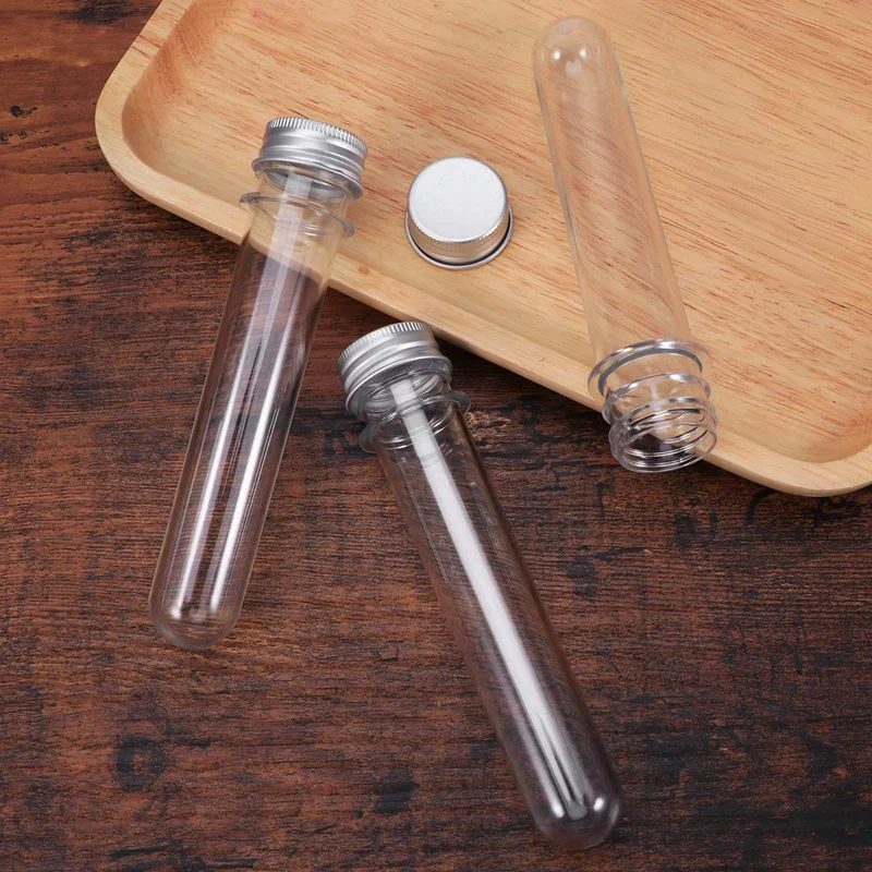 

50Pcs 40Ml Plastic Test Tube With Screw Cap Bottle Aluminum Cap Packing Tube With Pressure Sensitive Seal Candy Capsule 5.6Inch
