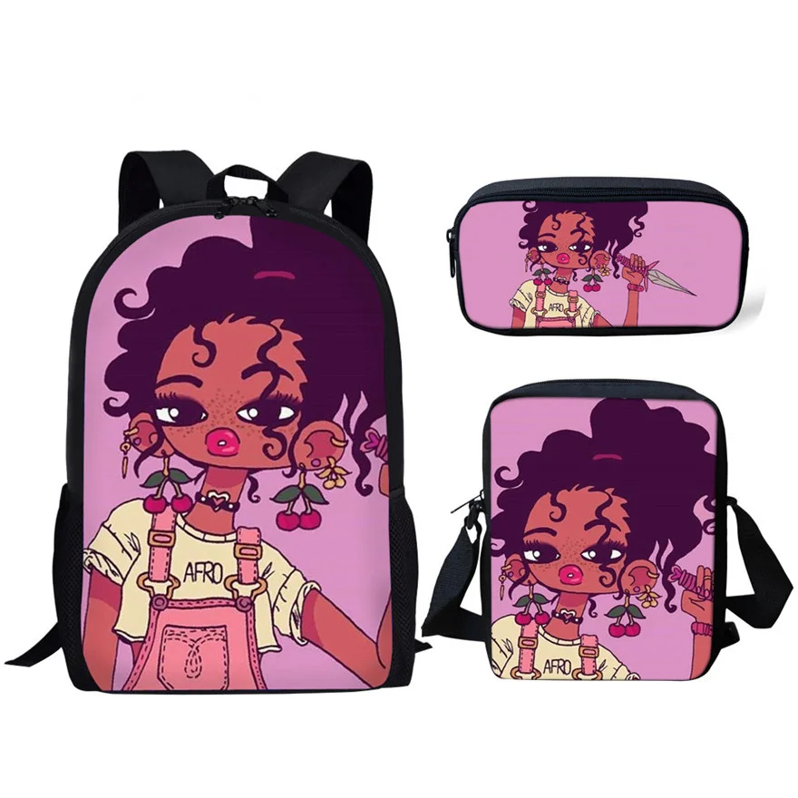 Набор школьных сумок с мультяшным африканским рисунком для девочек, студенческий рюкзак с регулируемым ремешком, 3 шт., мягкие детские дорож...