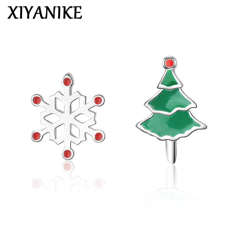 

XIYANIKE Sweet Cute Christmas Tree Snowflakes Ear Stud Earrings For Women Girl Fashion New Piercing Jewelry Gift Party сережки