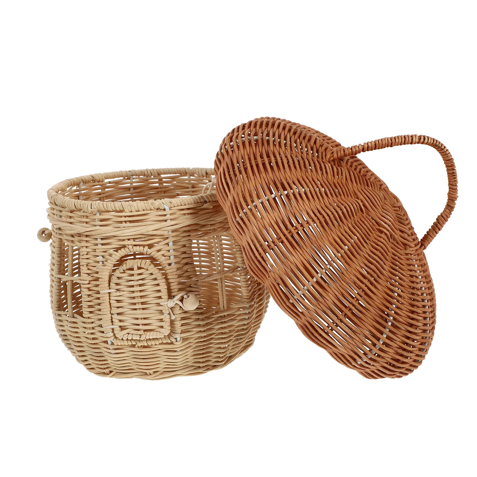 

Rattan Mushroom Basket Desktop Adornment Mini Trash Can Lid Cane Child Woven Baskets Storage