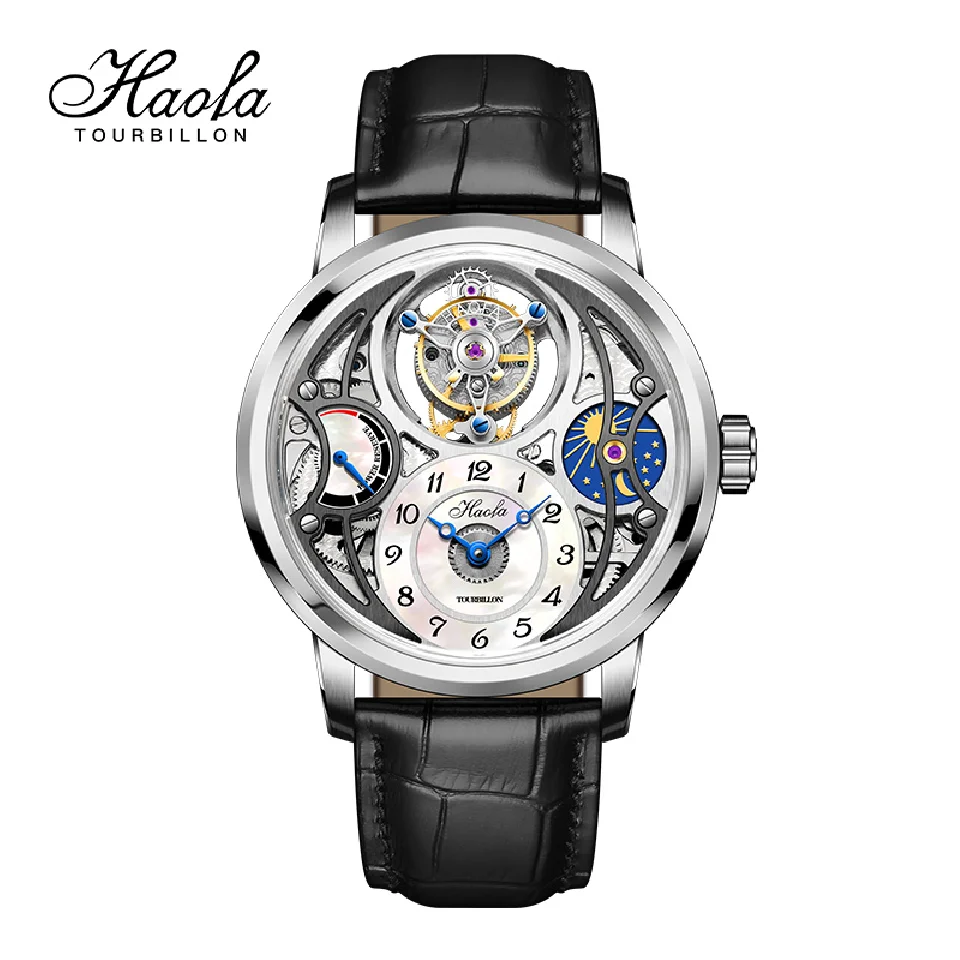 

Haofa Skeleton Tourbillon Movement Watch For Men Mechanical Sapphire Moonphase Tourbillon Men Watch Man rel��gio masculino 2022