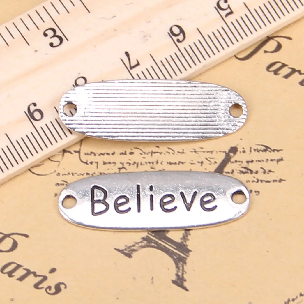 

38pcs Charms believe connector 34x11mm Antique Pendants,Vintage Tibetan Silver Jewelry,DIY for bracelet necklace