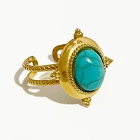 perisbox french vintage gold color oval turquoise big ring for women stainless steel natural stone adjustable jewelry bohemian