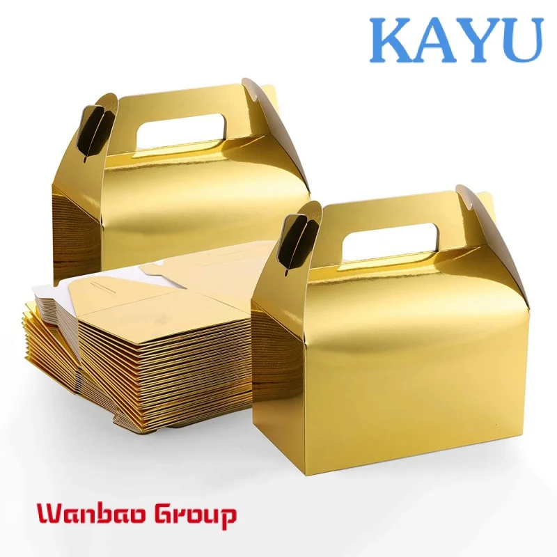 6.2 x 3.5 x 3.5 Inches Gable Gold Candy Treat Boxes, Small Goodies Gift Boxes for Wedding and Birthday Party Favors Box