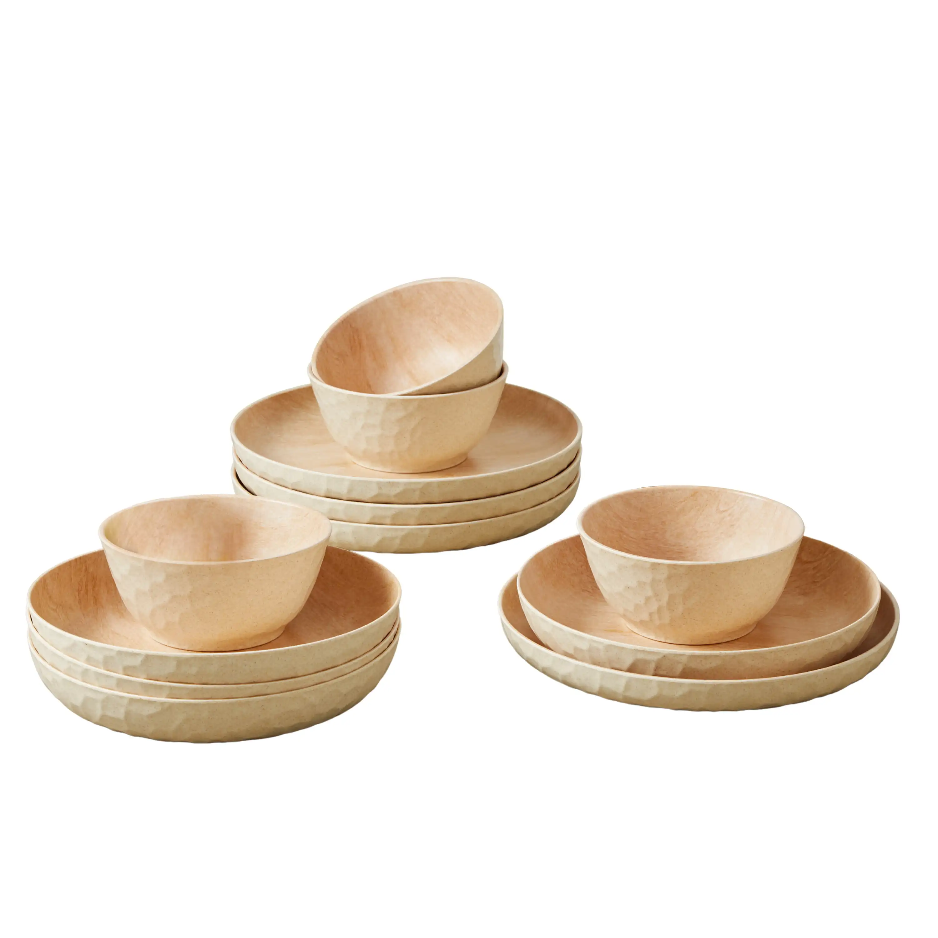 

Better Homes & Gardens 12-Piece Eco-Friendly Bamboo Melamine Dinnerware Set, Faux Brown Wood