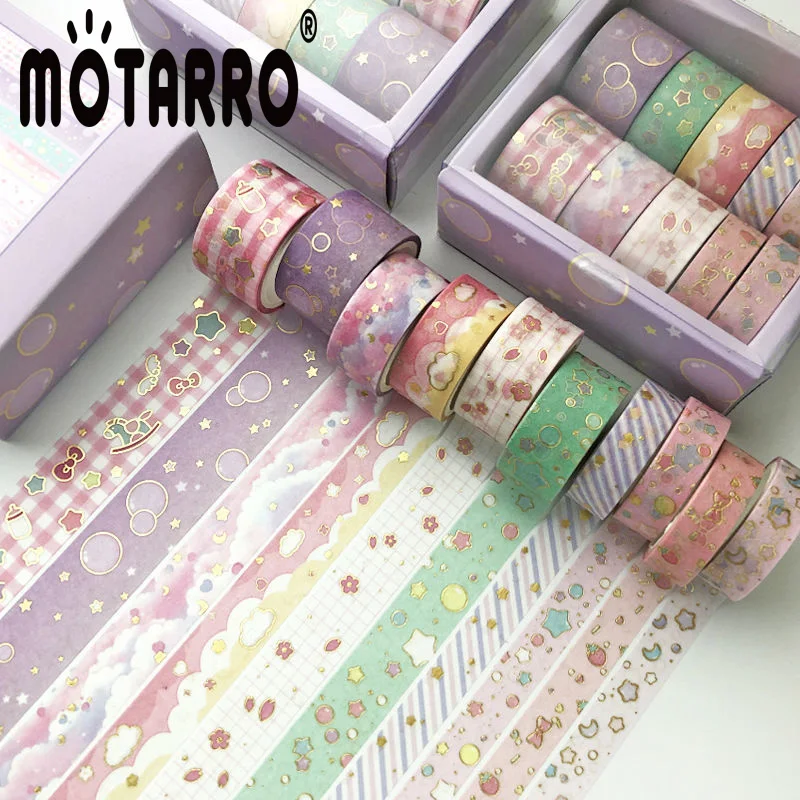 

MOTARRO 10 Pcs/set Kawaii Pink World Gold Decorative Adhesive Tape Masking Washi Tape Diy Scrapbooking Sticker Label Stationery