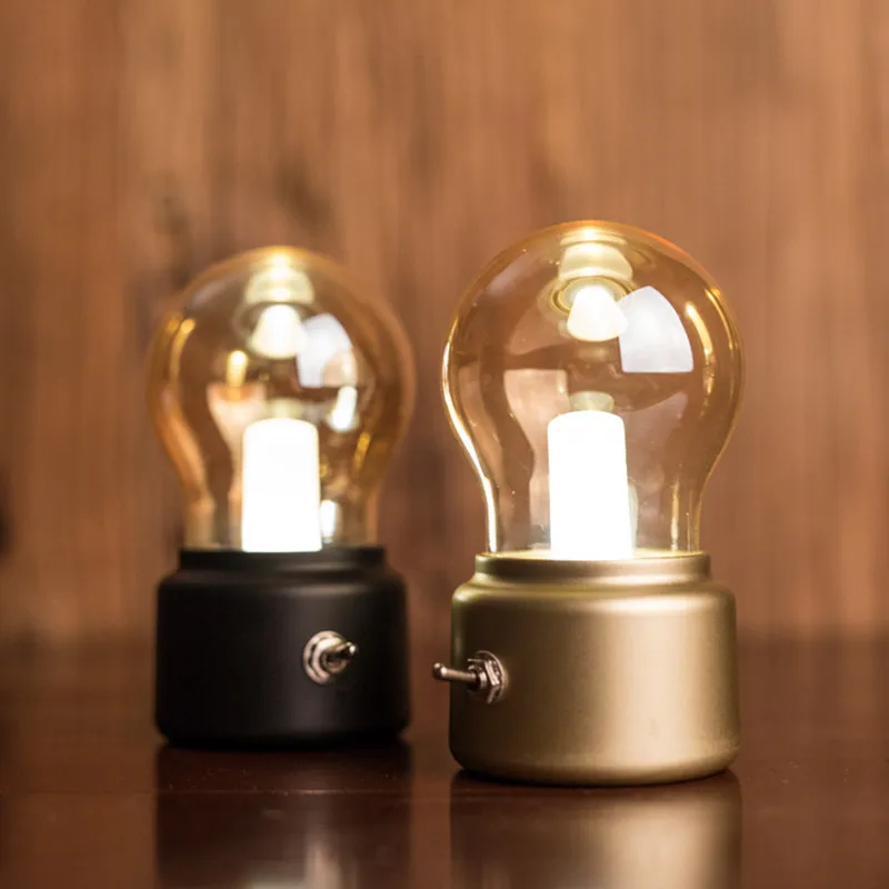 

Vintage Retro Bulb Lamp LED Night Light Old Fashion USB Rechargeable Desk Table Lamp Bedside Lamp With Switch ON/OFF Best Gift