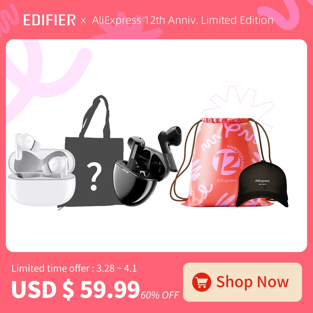 

Edifier × AliExpress 12th Anniv. limited offer. TWS330NB & X6 & random Souvenir. 328 sale only