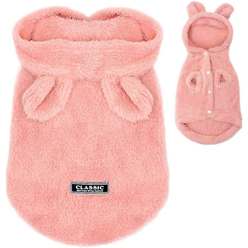 

Winter Warm Small Dog Pajamas Coats Cute Rabbit Design Puppy Clothes Soft Fleece Hoodie Clothes for Chihuahua Yorkie Poodle