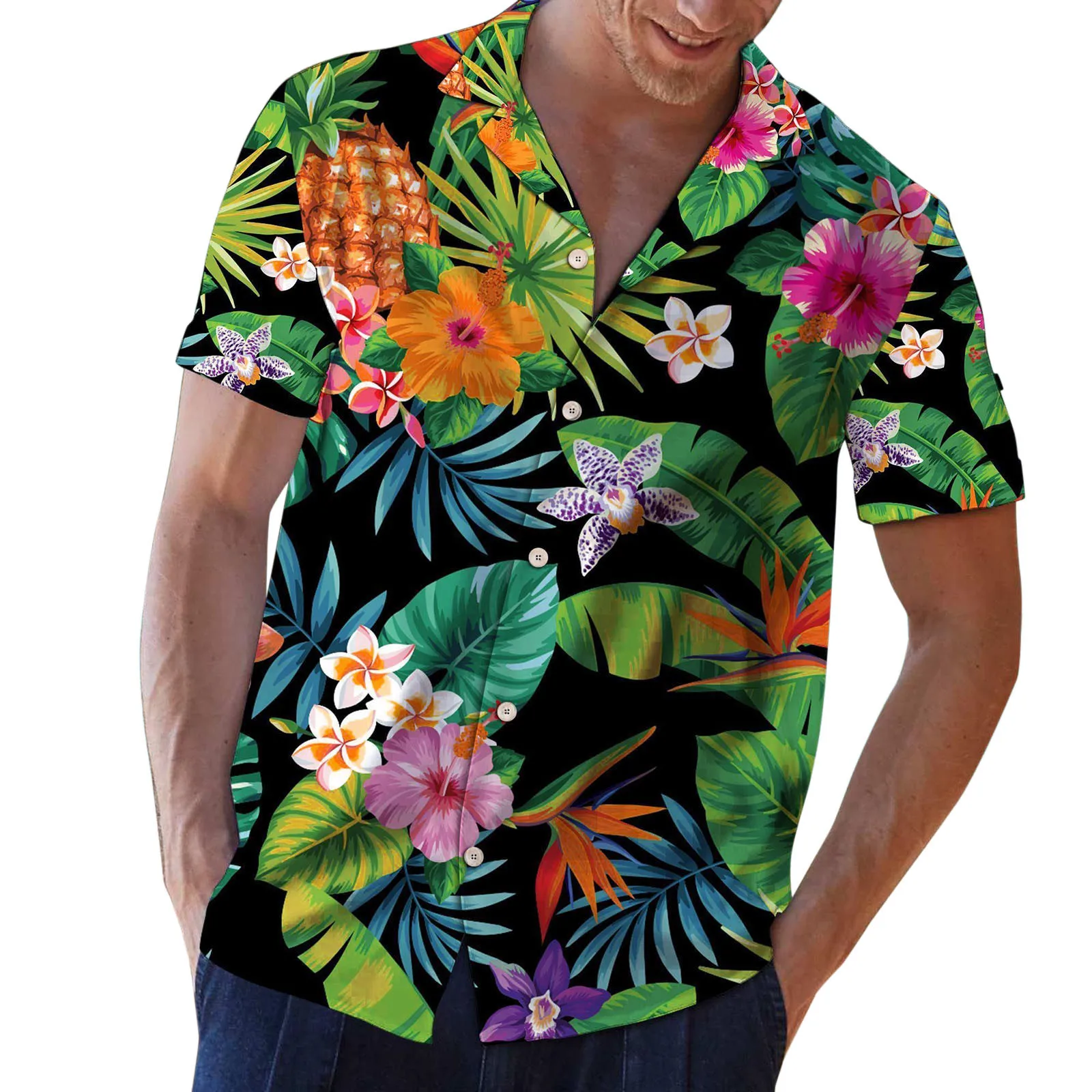 

Men's Hawaii Printed Shirts Summer Turndown Collar Casual Loose Short-Sleeved Shirts Blouse mens clothing camisas masculina 2022