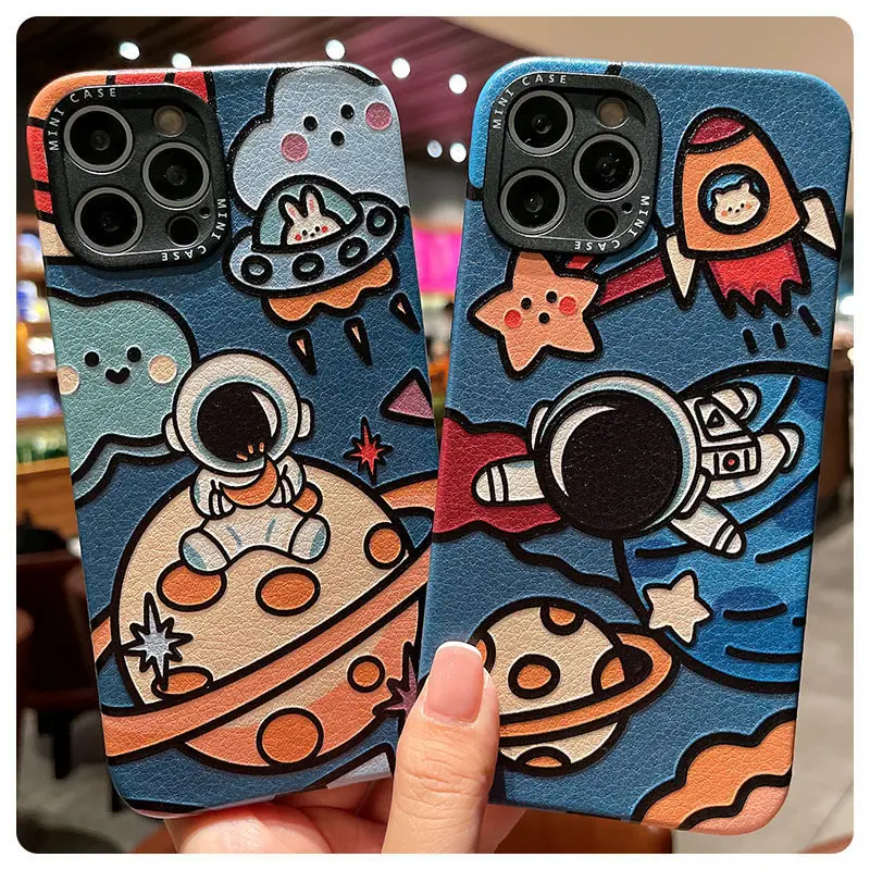 

Luxury Cartoon Space Astronaut Leather Phone Case phone case For iphone 13 12 11 8 7 pro max X XR XS XSMAX Camera full coverage