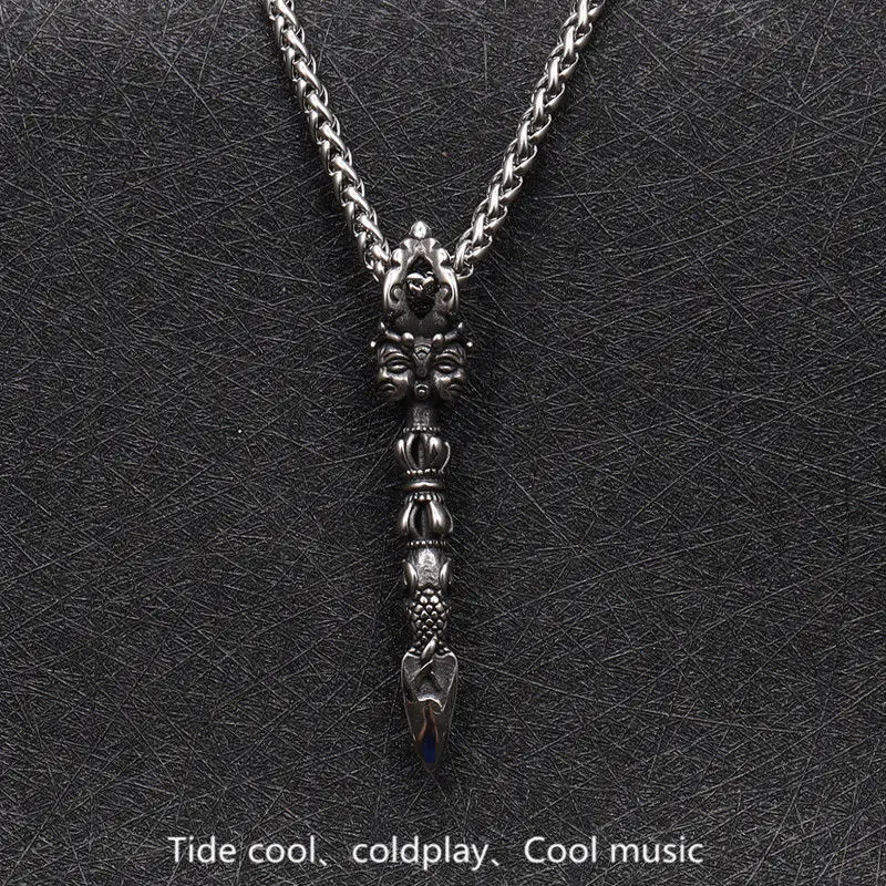 

Мужское ожерелье с трехсторонним буддой, украшение с кулоном, пестик, бриллиантовый Пестик в стиле ретро, хипстерская цепь из титановой ста...