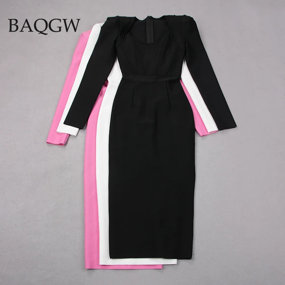 Женское облегающее платье с V-образным вырезом и длинным рукавом