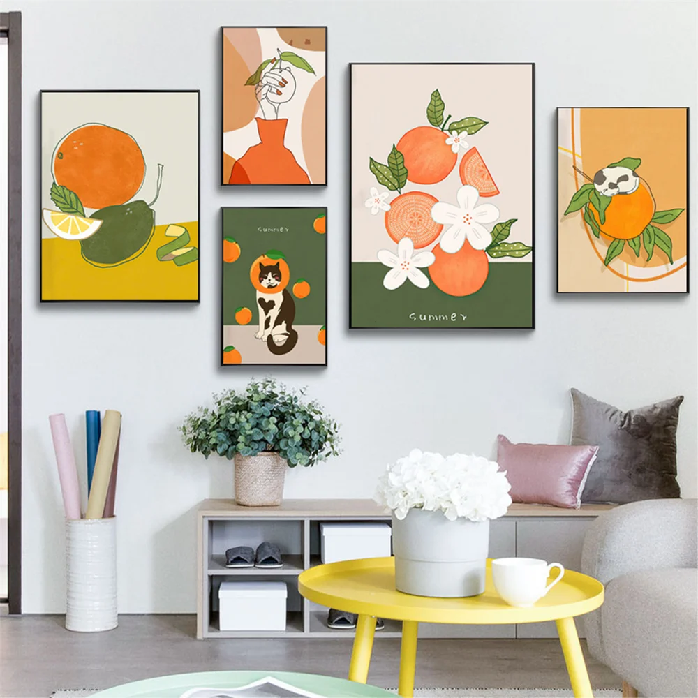 

Custom Canvas Posters Fruit Cure Cat Silk Fabric Modern Party House Decor Poster Room#211217-33