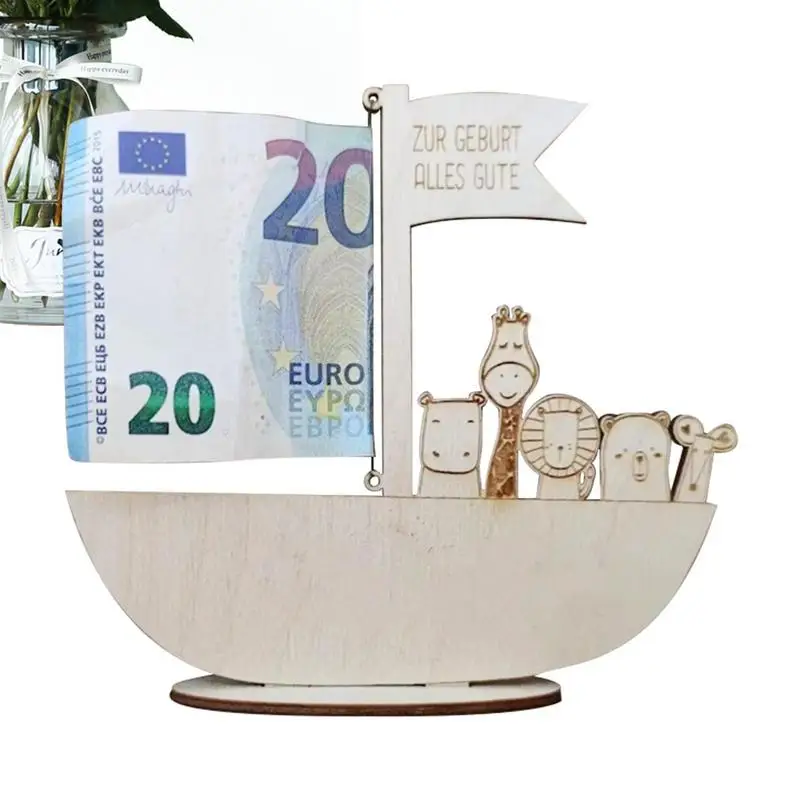 Noah's Ark Shape Money Holder Organizer Graduation Gift Money Holder Reusable Wood Cash Money Clip