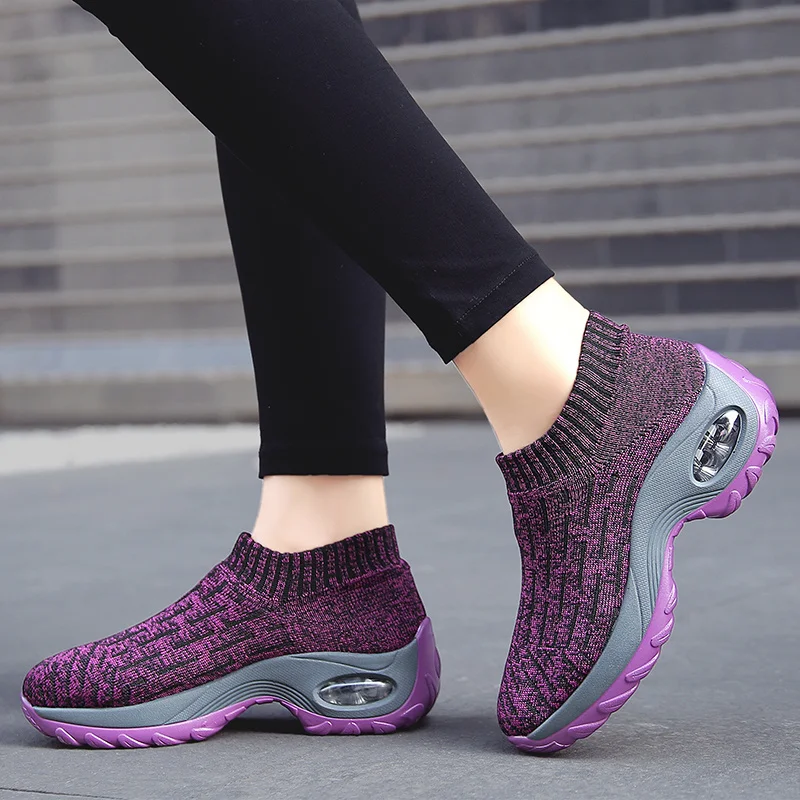 Women's Sports Shoes Walking Sneakers Air Cushion Heightening Casual Loafers Breathable Socks Sheos