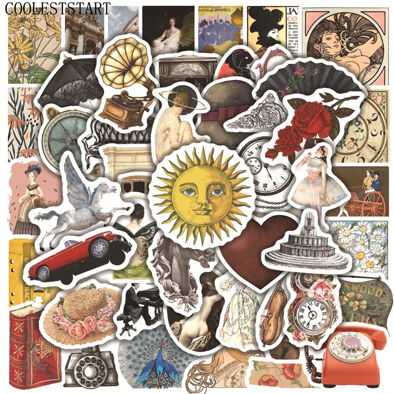 

10/50Pcs/pack Cartoon Vintage Retro Style Stickers For Laptop Diary Planner Decorative Scrapbooking Stationery Supplies Craft