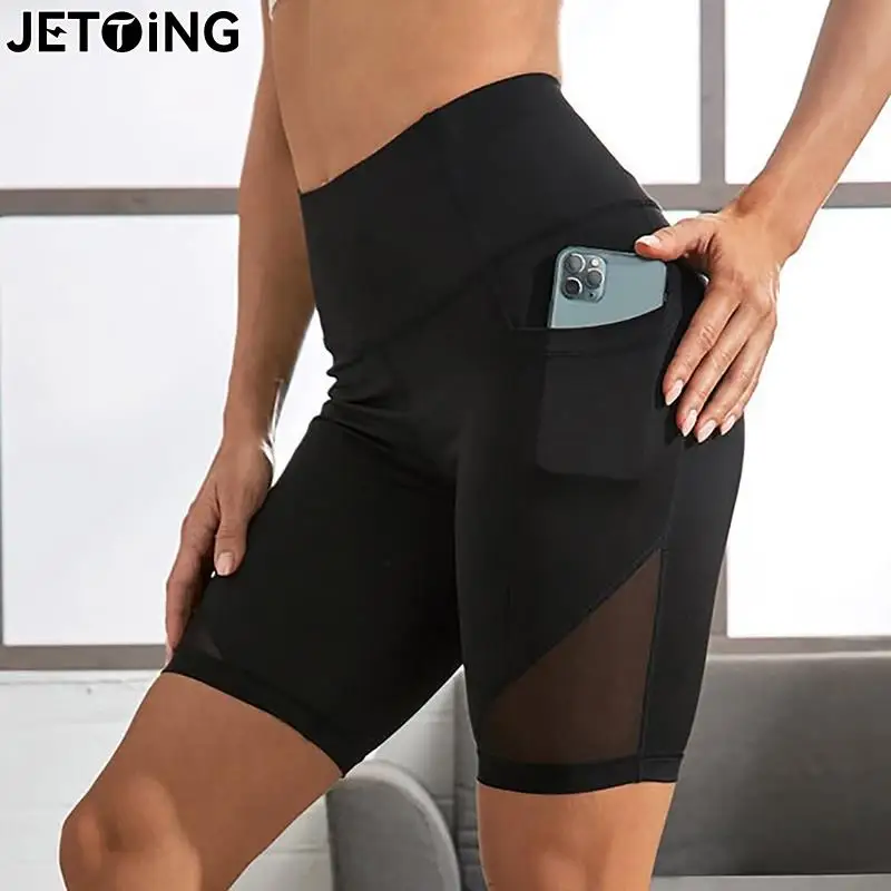 

Женские спортивные шорты для бега с боковыми карманами, облегающие штаны для йоги с высокой талией, эластичные быстросохнущие шорты для фитнеса, Корректирующее белье для бедер