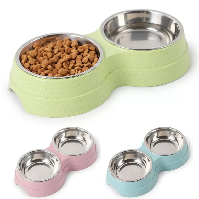 

NEW2022 Double Pet Bowls Dog Food Water Feeder Stainless Steel Pet Drinking Dish Feeder Cat Puppy Feeding Supplies Small Dog Acc
