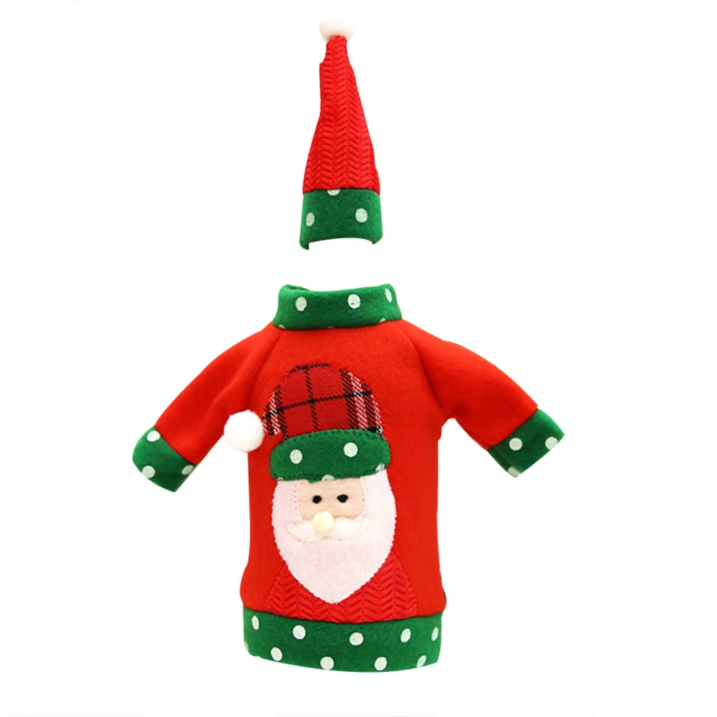 

Christmas Sweater Wine Bottle Cover Embroidery Champagne Bottle Sweater Hat Set Party Decorations