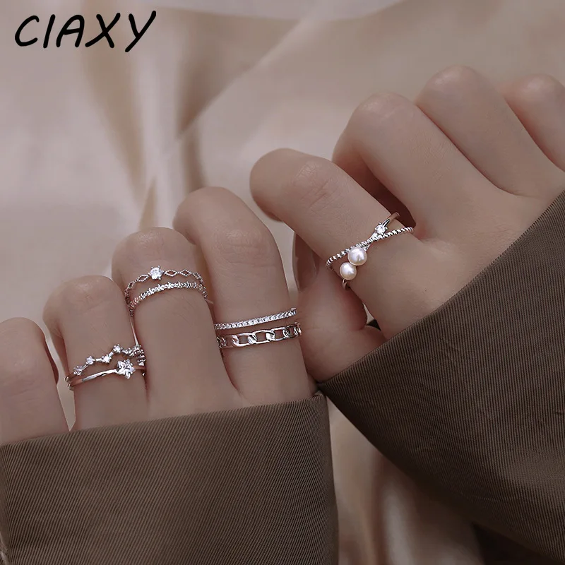 Женское Двухслойное кольцо CIAXY 925 с цирконом свадебное регулируемое жемчугом