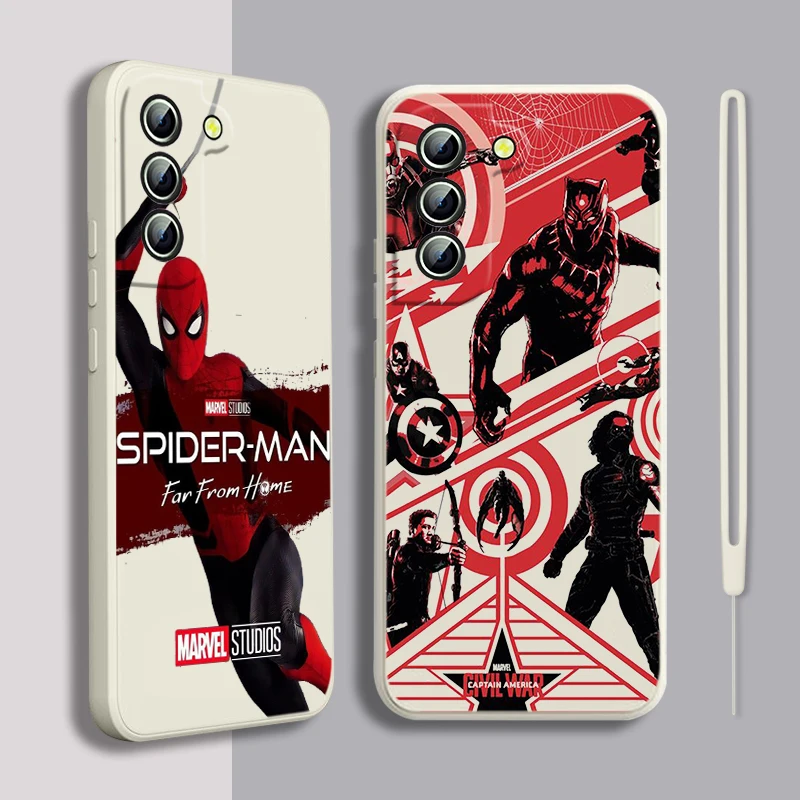 

Spiderman Superhero For Samsung Galaxy S22 S21 S20 S10 S9 Ultra Plus Pro FE Liquid Rope Silicone Phone Case