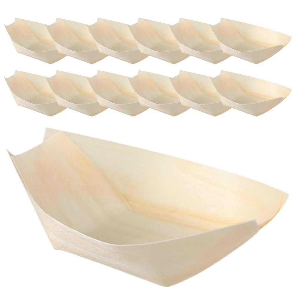 

120pcs Wooden Sushi Boat Wood Disposable Japanese Sashimi Food Serving Bowls