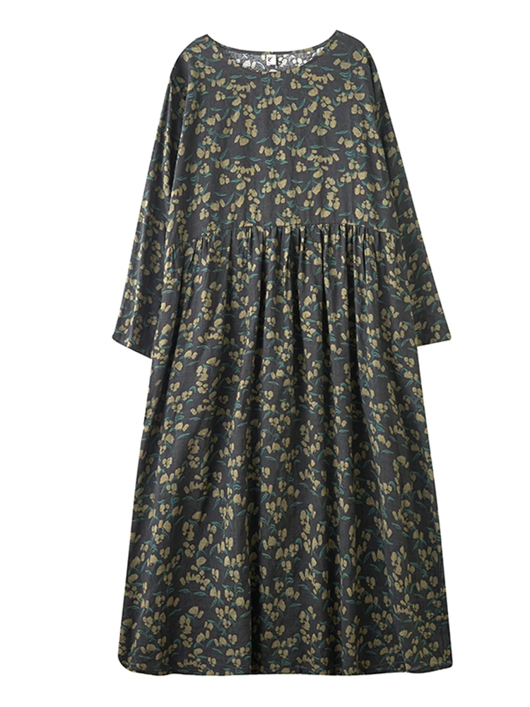 Женское Хлопковое платье с цветочным принтом повседневное свободное винтажное