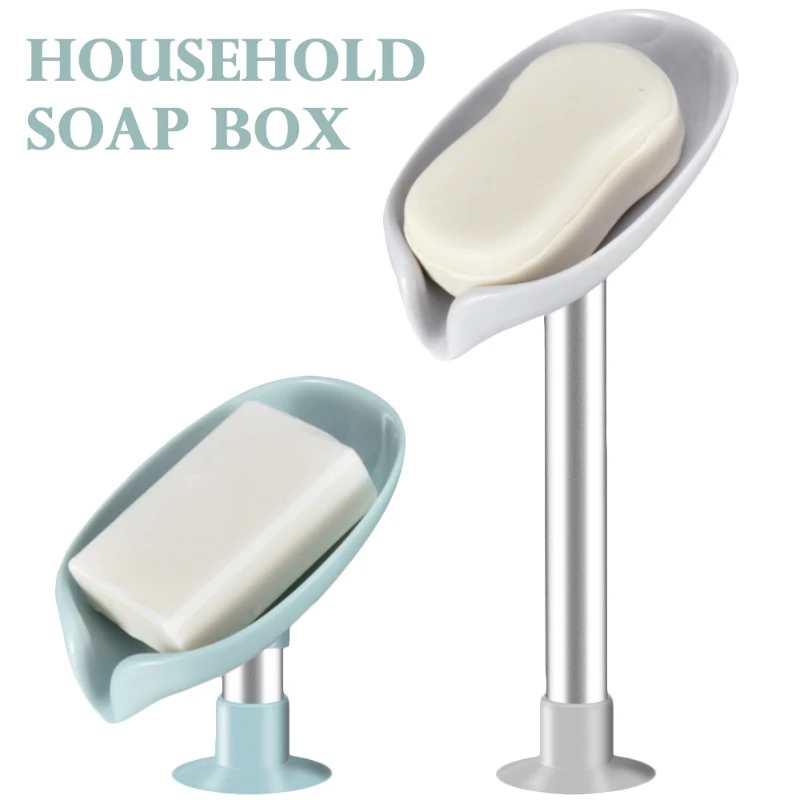 

Leaf-shaped Soap Dish Bathroom Soap Holder Suction Cup Drain Rack Perforated Free Standing Kitchen Sponge Box Toilet Accessories