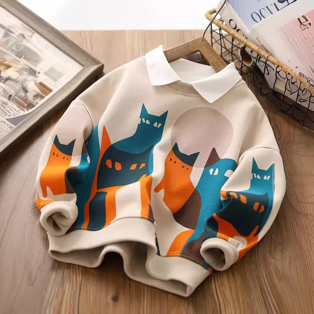 Детский модный топ весенне-осенний свитшот с длинными рукавами из смеси хлопка и