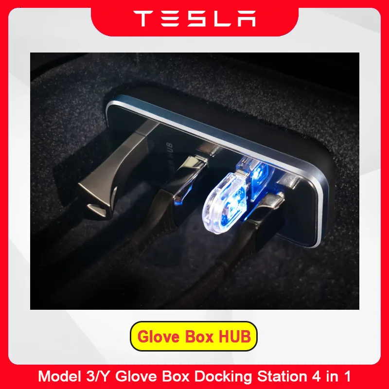 

Tesla Model 3 Y Glove Box HUB Docking Station Fast Charger Extension USB Type-C Videos Sentry Mode Ports Splitter Accessories