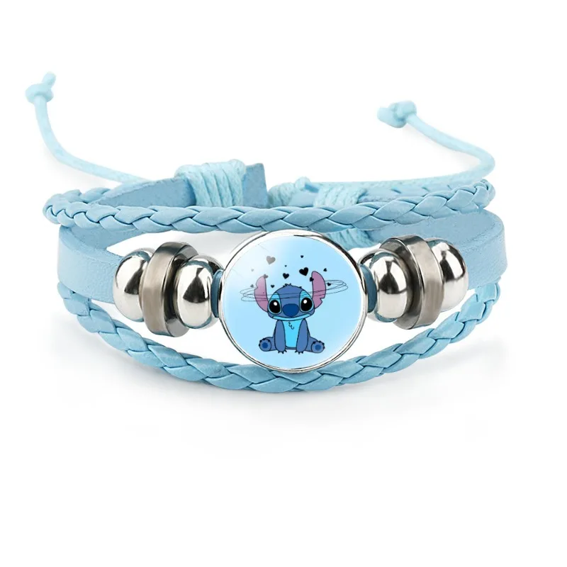 

Disney Lilo & Stitch Anime Figures Theme Stitch Angel Time Sapphire Blue Multi Layered Cowhide Bracelet Couple Accessories