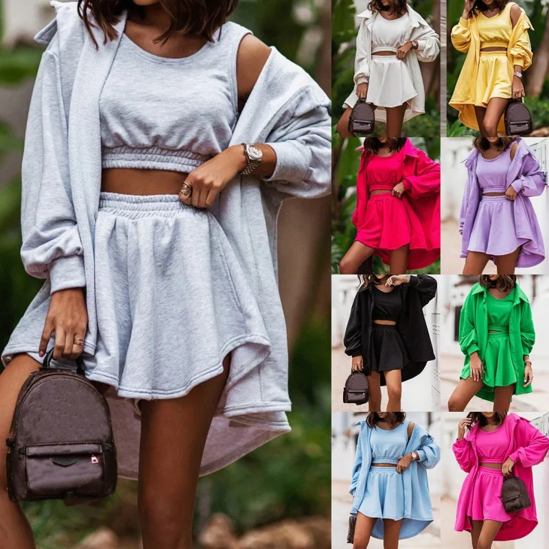 

2023 Autumn Women's Personalized Coat Vest Shorts Casual Three Piece Set