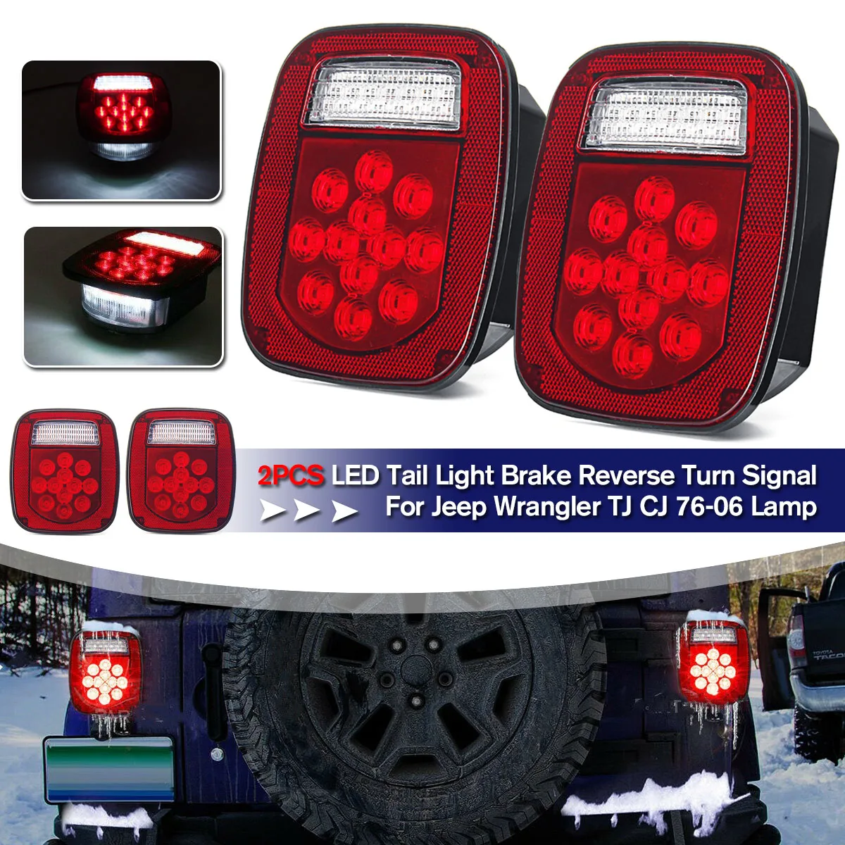 

Red White 39 LED Stop Turn Tail Stud Lights Replacement For Jeep CJ YJ JK Truck Trailer Boat RV Hardwired Tail Reverse Led