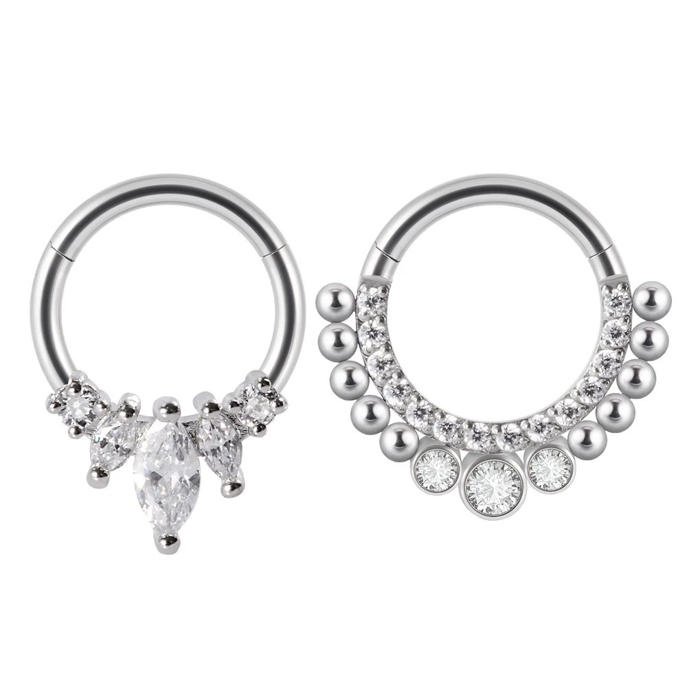 9PCS/Lot Surgical Steel Micro Zircon Nose Hinged Ring Forward Septum Clicker Ear Cartilage Tragus Body Jewelry Wholesale - купить по