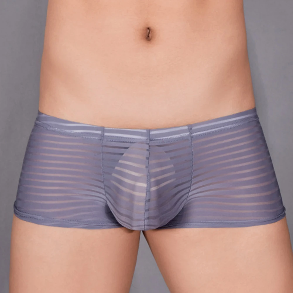 

Sexy Men Striped See-through Boxer Briefs Transparent Mesh Sheer Bulge Pouch Sensual Underwear Panties Erotic Lingerie Hombre