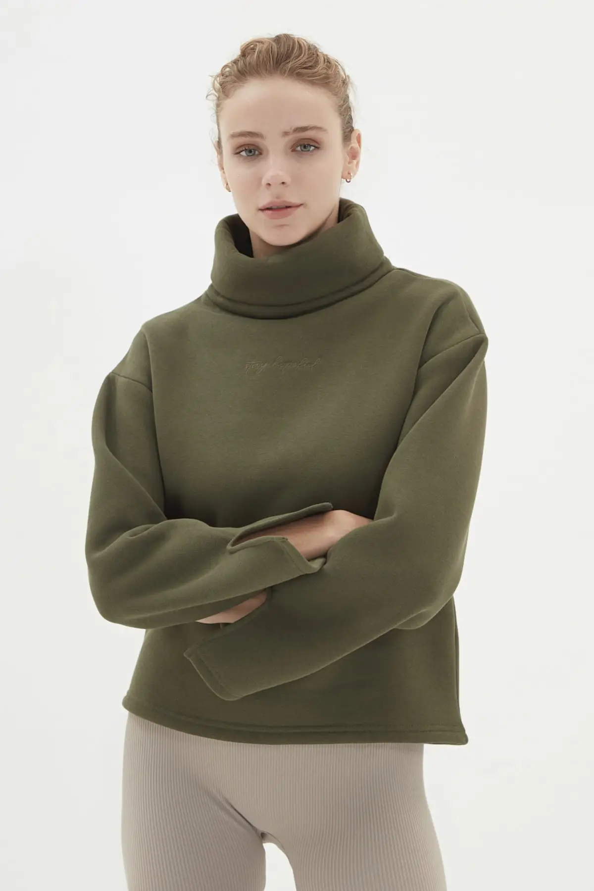 

Women's Sweatshirt Khaki High Collar Loose Raised Knitted Hoodies Fashion All Season New Designer Pullovers Fleece Hoodies