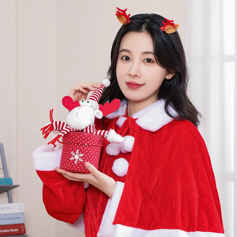 Рождественская зимняя красная бархатная накидка-накидка новогодняя