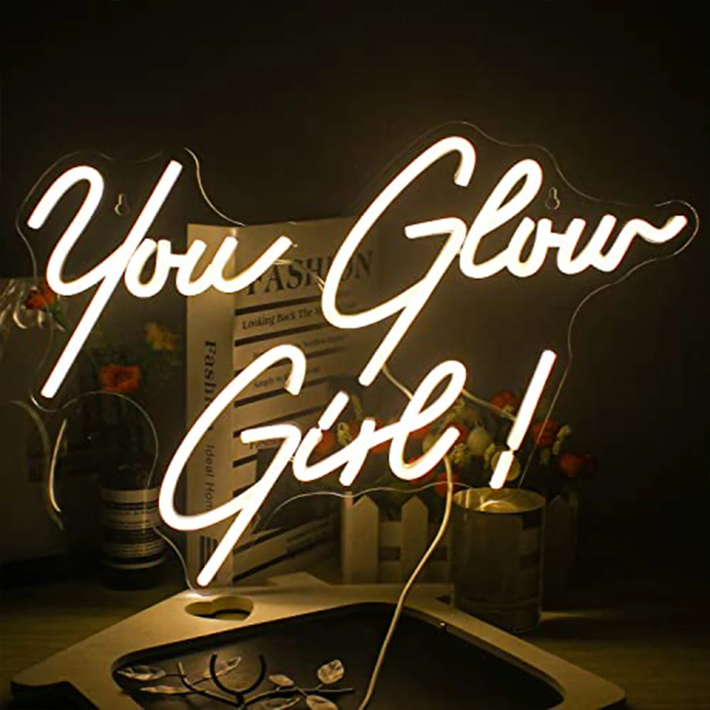 You Glow Girl Neon Sign Led Wall Decor for Bedroom Home Wedding Birthday Party Gifts Thanksgiving Christmas Decoration Lighting